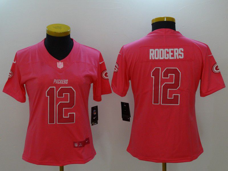 Women Green Bay Packers #12 Rodgers Pink Nike Vapor Untouchable Limited NFL Jerseys->women nfl jersey->Women Jersey